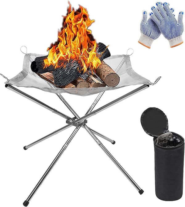 Bärbar utomhus eldstad, 42CM hopfällbar rostfritt stål nät eldstad öppen spis BBQ eldskål