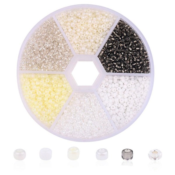 DIY pärlmaterial Smycken Tillbehör 6 Färg Glas Hirsfrö Pärla Set White 0.2 cm