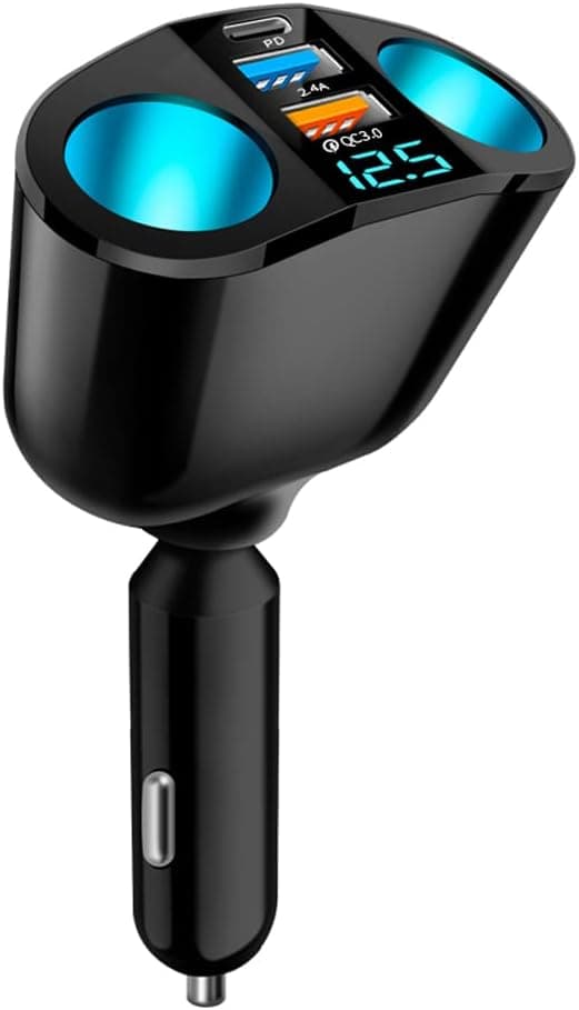 Biloplader cigarettænderadapter, biloplader splitter bil USB-stik cigarettænderadapter