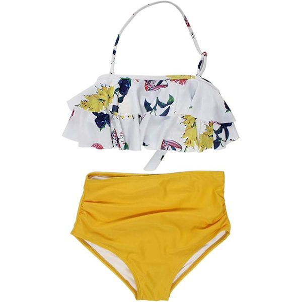 Flounce Bikini hög midja rygglös baddräkt Halter baddräkt, gul, S yellow s