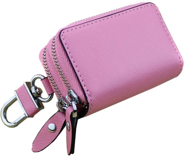 Bilnøglepose med krog, multifunktionel minipung, nøgleetui med dobbelt lynlås (pink) pink