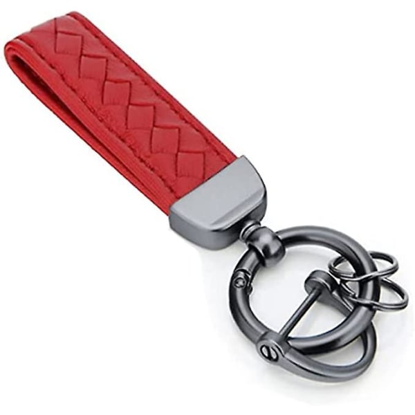 Universal lädernyckelring, handvävd fårskinnsnyckelring för bil - röd red