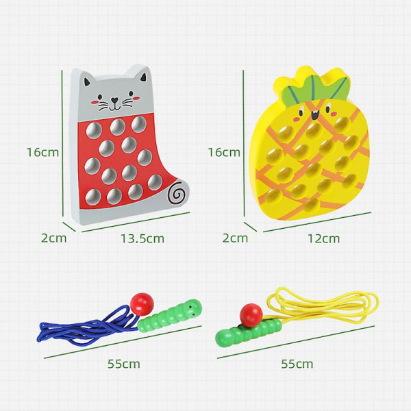 Träsnörleksaker Katt och Ananas Snörleksaker Hand Finmotorik Träning Leksaker