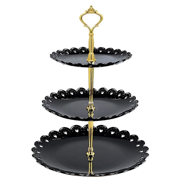 Fruktbricka 3-vånings plastbestick dessert tallrik kakställ displayställ black