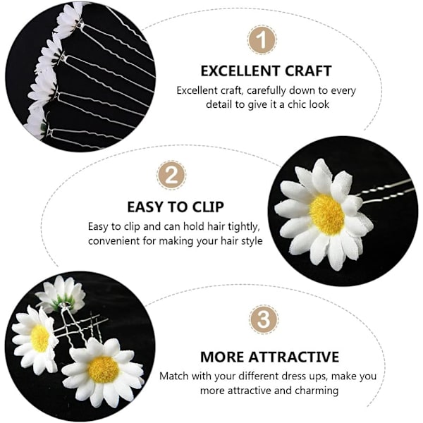 Daisy U-formade hårnålar, 12 st Daisy Flower hårklämmor U-formade hårpinnar Strand
