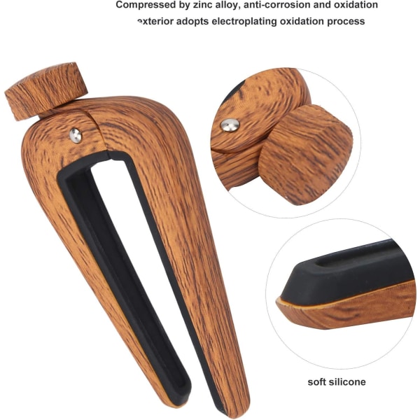 Gitarrstämnings capo FC-09 galvaniserad och oxiderad capo (mörkt trämönster) color 1