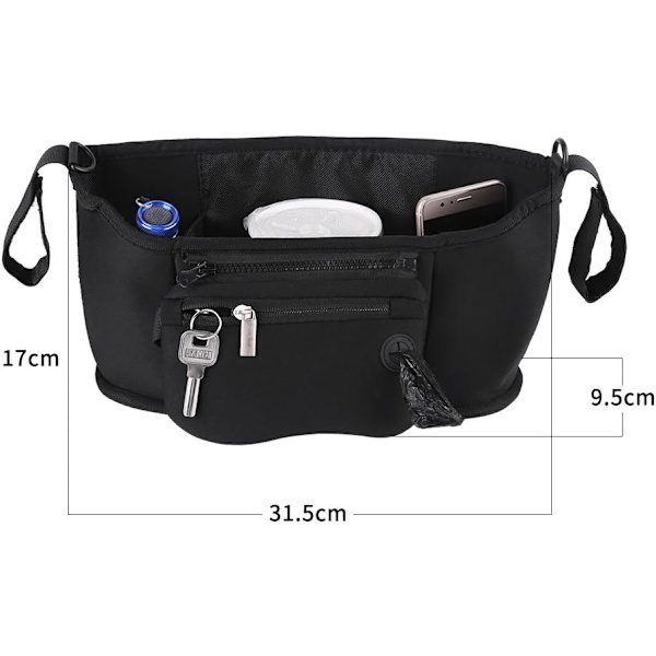 Barnvagnsväska Buggy Organizer Multifunktionell Universell Babyvagnsförvaring Vagn Handväska Behållare Förvaringsväska (Svart) black