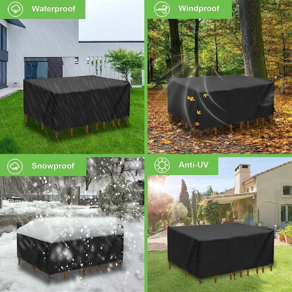 Trädgårdsbordsskydd, Vattentätt Rektangulärt Trädgårdsmöbelskydd, Anti-UV Robust Trädgårdsskyddsskydd, 250x110x90cm, Svart