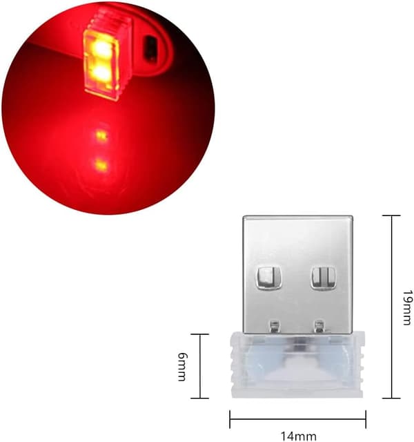 LED-billampor för bilar, 4 universella mini-USB-lampor - röda red