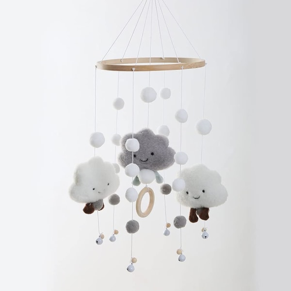 3D Clouds Mobile Bell Baby Hängspel Mobil för barnkammare Sängdekoration (grå) grey