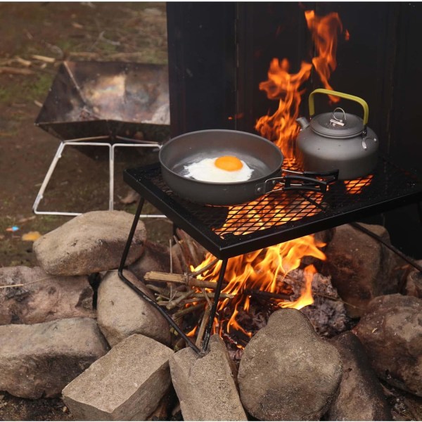 Fällbar lägereldgrill - Bärbar campinggrill över eld, kraftig stålgrill för kol (43 cm x 31 cm)