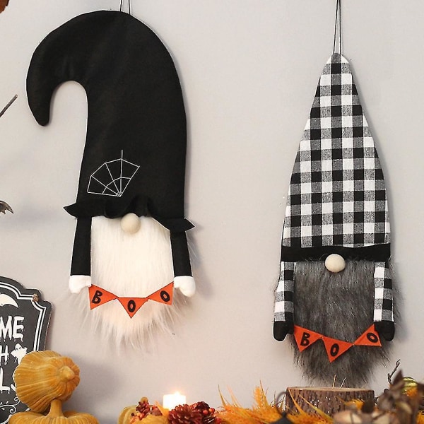 Halloween Dekoration - Halloween Faceless Gnomes Med Boo Sign（Svart）