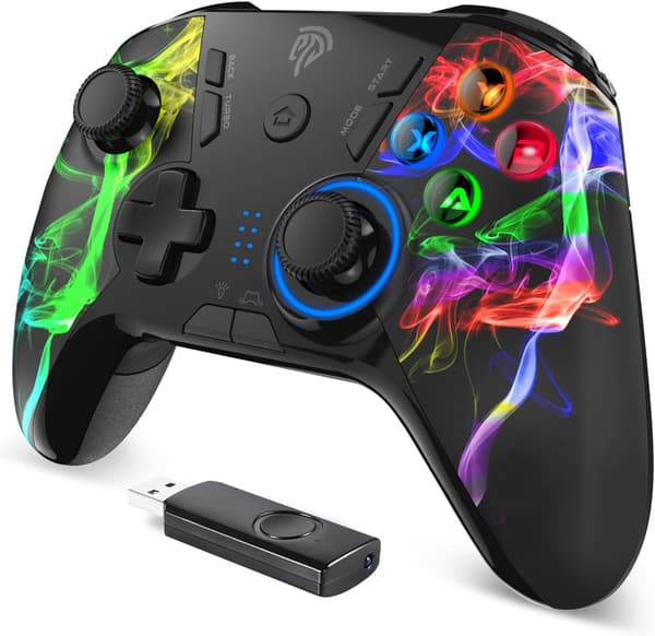 Trådløs PC-kontroller, dobbel vibrasjon Joystick Gamepad dataspillkontroller for PC Windows 7/8/10/11/12, Steam, PS3, Switch og Android - Svart