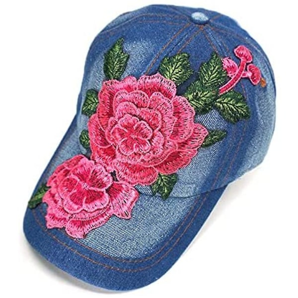 Jeans Baseballkeps Blomma Justerbar Broderad Solhatt Present till Mamma/Damer (rosa) Pink