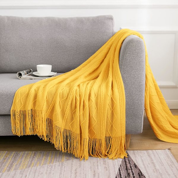 Mjuk stickad filt, vändbar filt, mjuk filt, gul 127*180cm - stil 2 color 4