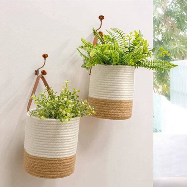 2-pack vävda väggkorgar, små förvaringskorgar, för sovrum, vardagsrum, innergård (vit+khaki)