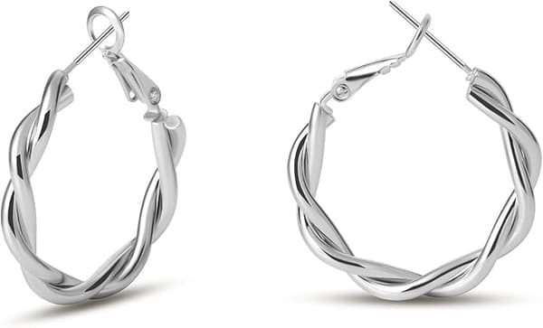 Hoop örhängen set för kvinnor, 25 mm sovande hoop örhängen (silver) silver
