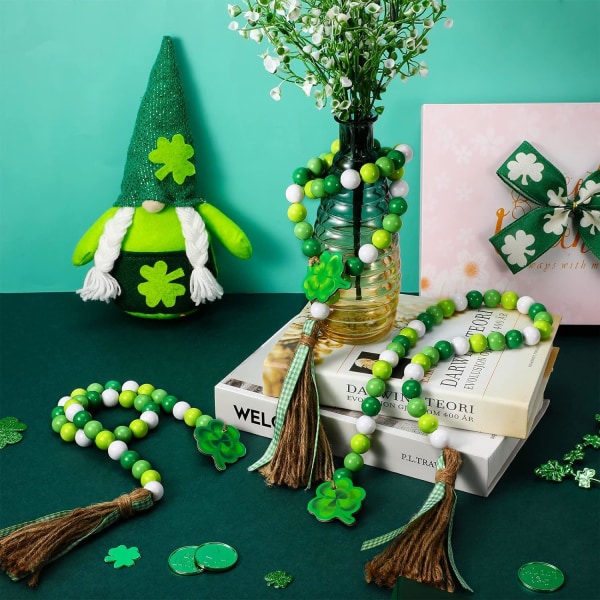 3st St. Patrick's Day pärlgarland-pärlor klassisk fyrklöver med tofs