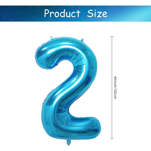 1 st 40 tum stor digital folieballong för födelsedagsfestdekorationer (blå, 2) Blue 2