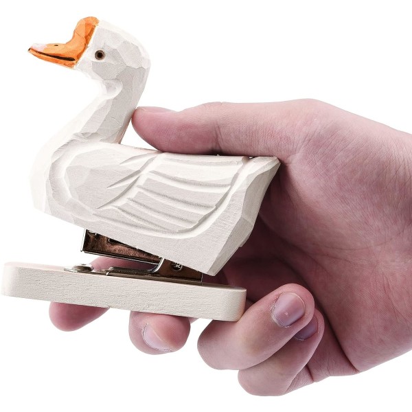 White Swan Mini Animal Handgjord trähäftapparat, skrivbordsdekoration för skolans kontorsmaterielbarn