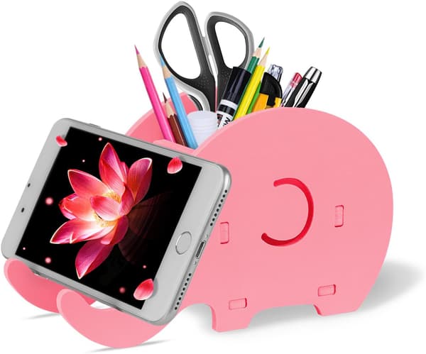 Elefantformad pennhållare med mobiltelefonställ (rosa) Pink
