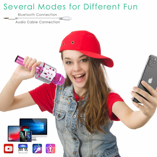 5 i 1 barn Bluetooth-mikrofon med högtalare, bärbar mikrofonleksak（） Pink