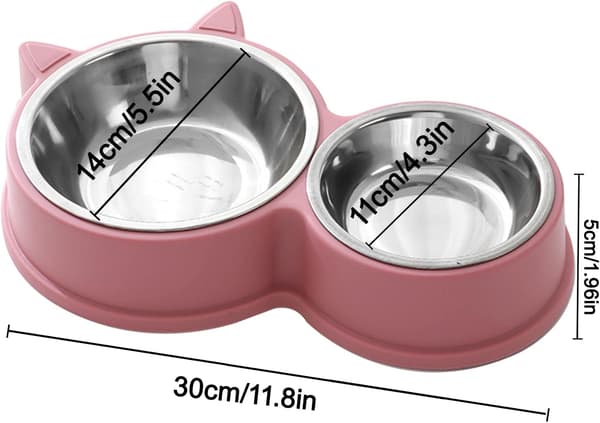 Katteskål, dobbeltskåle, katteskål i rustfrit stål sammen, spiser og kattekranse til katte små dyr (pink) pink