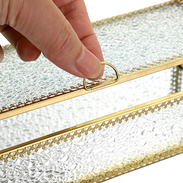 Spegellåda i glas för smycken - Skrivbordslåda med skugga, sminkorganisatör (guld)