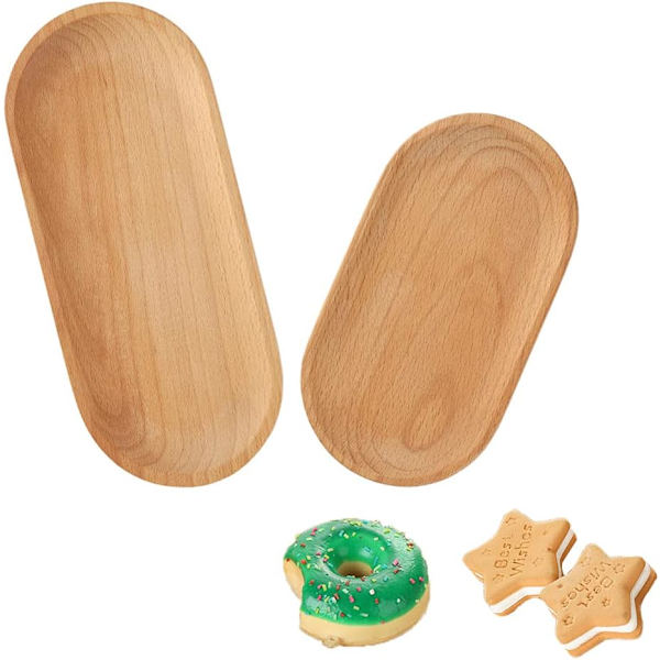 2 st träbrickor, ovala brickor, 2 storlekar för heminredning, dessert, kex, bröd