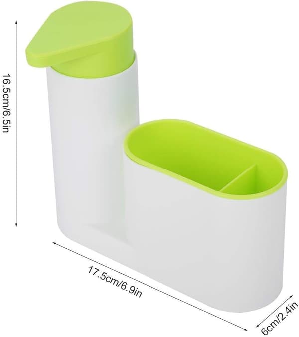 Monobloc vaskorganisator med såpedispenser, vaskemiddeldispenser 17,5 × 6 × 16,5 cm, (grønn) green
