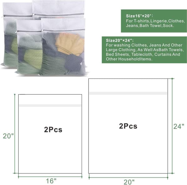 4 stk. Net Vaskepose Holdbar Honeycomb Mesh Vaskepose med Lynlåslukning (2L+2M)