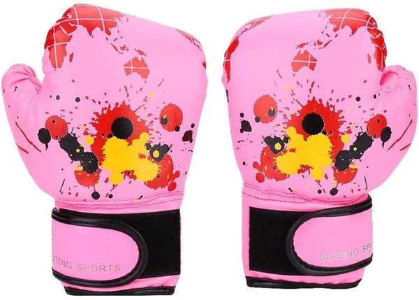 Barnboxningshandskar, läderboxningshandskar, nybörjarsparringhandskar pink