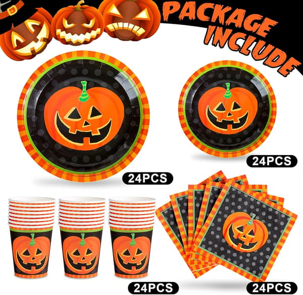 Halloweenfest Engangsbestik med Græskartema (4 specifikationer) 96 Stykker