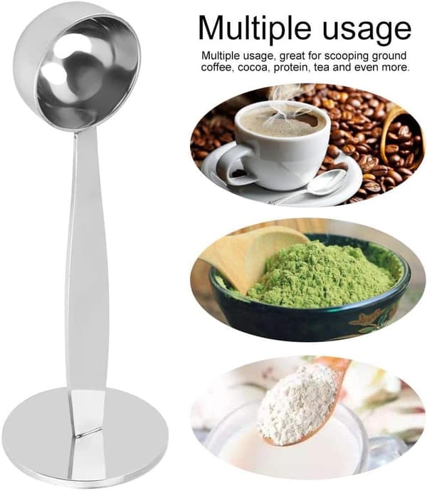 Kaffeskje, kaffeporsjonerer og stamper, 2-i-1 kaffeåpner og stamper kaffemål rustfritt stål