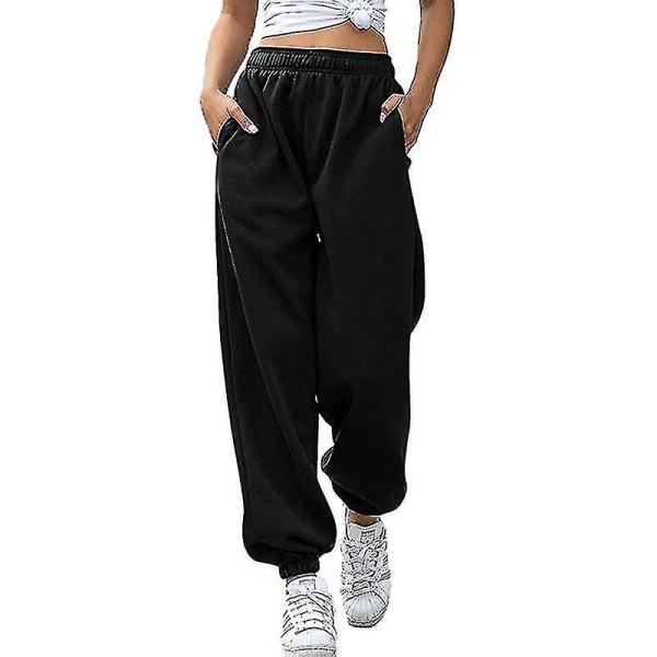Casual för kvinnor Enfärgade yogaträningsbyxor Vanliga långa sportbyxor (svarta, XL) Black xl