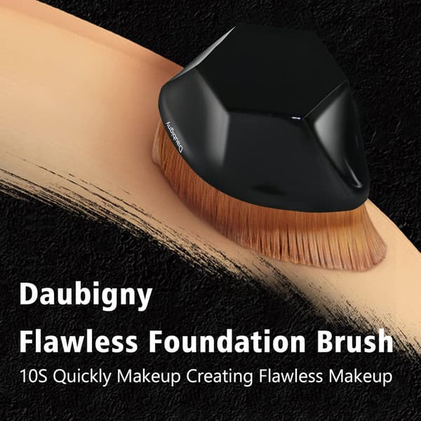 Foundation Makeup Brush Flat Head Kabuki Hexagonal Face Blush Liquid Foundation Brush for Blending Liquid with Protective Case (Black)