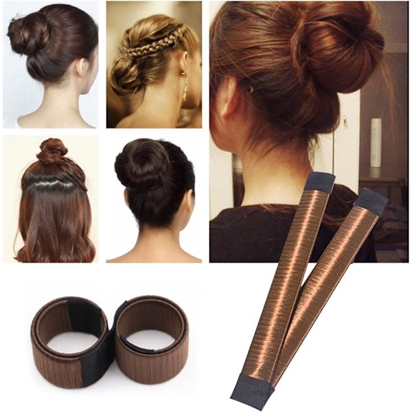 3 st hårstylingtillbehör, flickor hårchignon fläta kit（mörkbrun）