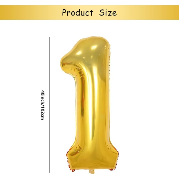 1 st 40 tum stor digital folieballong för födelsedagsfestdekorationer (guld, 1) Gold 1
