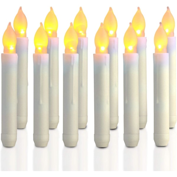 12 ST Flameless LED Taper Candles Lights, varm gul flimrande låga