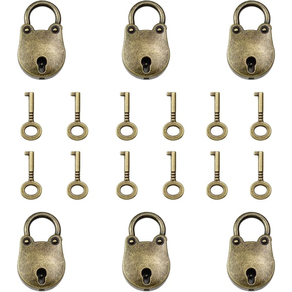 6st Minihänglås Slocker Hänglås med nycklar Små resväskalås med 12st nyckel Lämplig (brons)