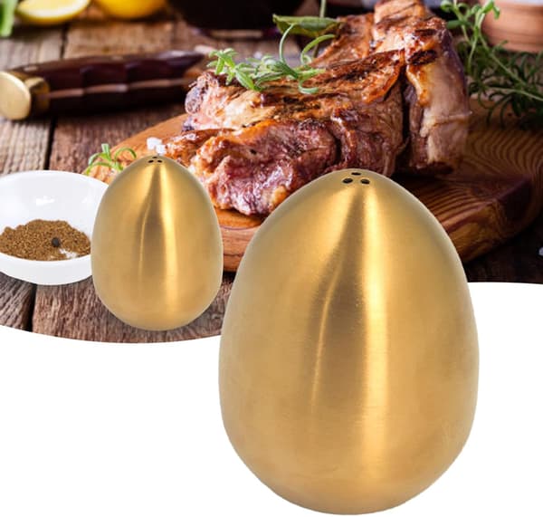Eggkrydderkrukke, saltbøsse, krydderbeholder i rustfritt stål, pepperbøsse, saltkar (gull) Gold