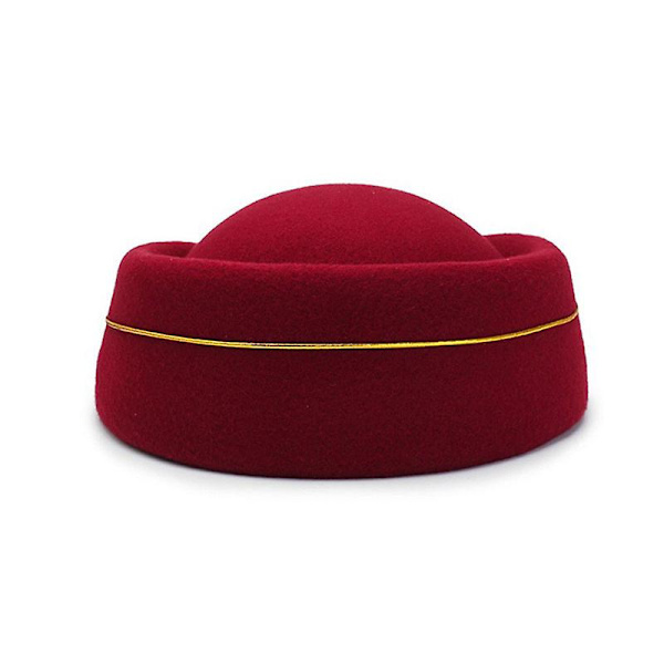 Kvinnors Shell Wool Stewardess Hat brittisk band Performance hatt (Röd) Red