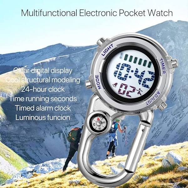 Karbinhake Digital Klocka Clip Luminous, Face Compass Face Watch Carabiner, orange, blå