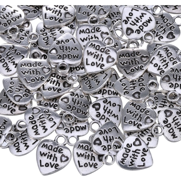 100-pack antika silverhjärtaberlocker gjorda med kärleksberlockshänge för att göra DIY-smycken
