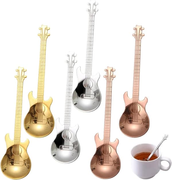 Set med 6 rostfria dessertskedar, teskedar, kaffeskedar, rostfria gitarrskedar