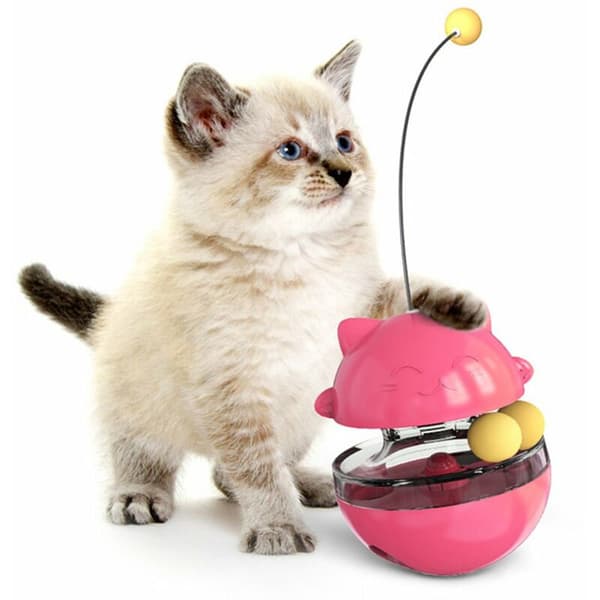 Kattkopp leksaker interaktiv kattleksak kattmatsbollar långsam matare med retande trollstav