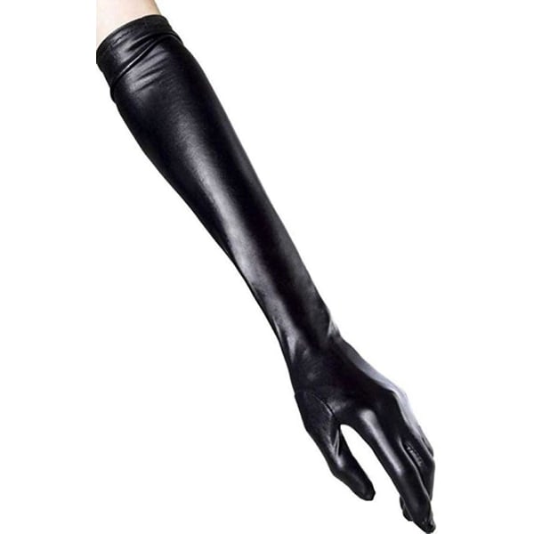 Långa handskar i läder för kvinnor Cosplay Kostymhandskar Pole Dance Handskar 21" (svart) Black