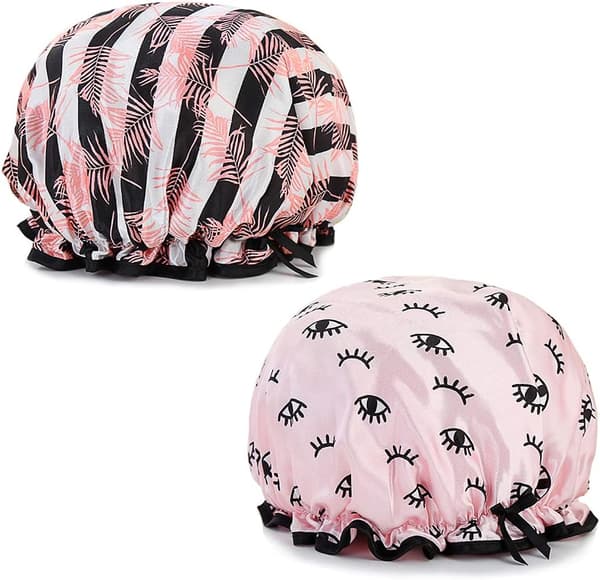2-pack dubbellagers vattentät duschmössa för badrum, spa (lönnlöv + ögon)