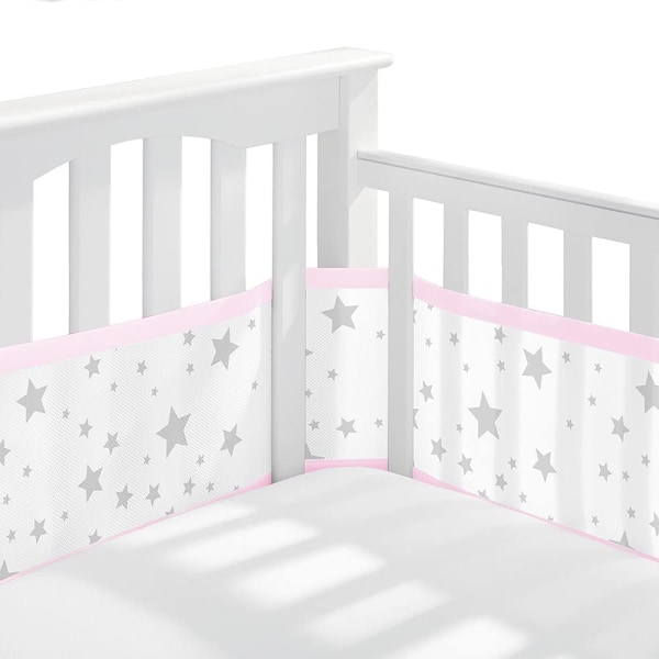 Babysängsskydd, Anti-Airflow 3D Mesh Foder, Andningsbar Spjälsängsram (Rosa)