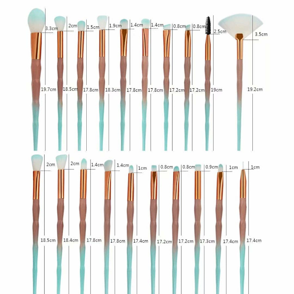 Sminkborste set eyeliner fransar läppverktyg kit 20 st färgglad lila
